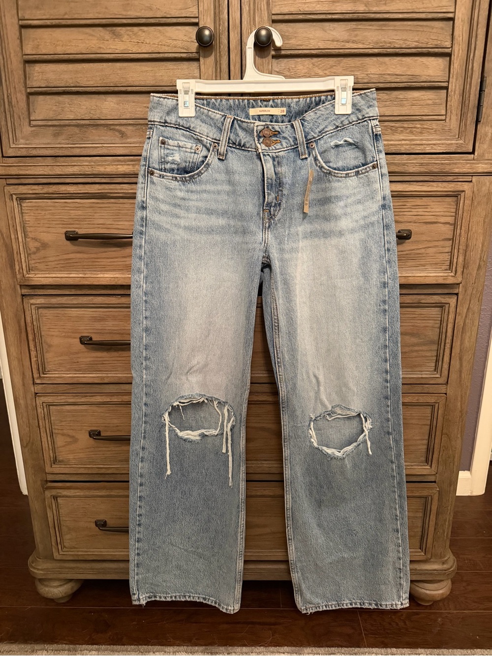 Levi's Light Blue Straight Wide Leg Jeans with Knee Rips